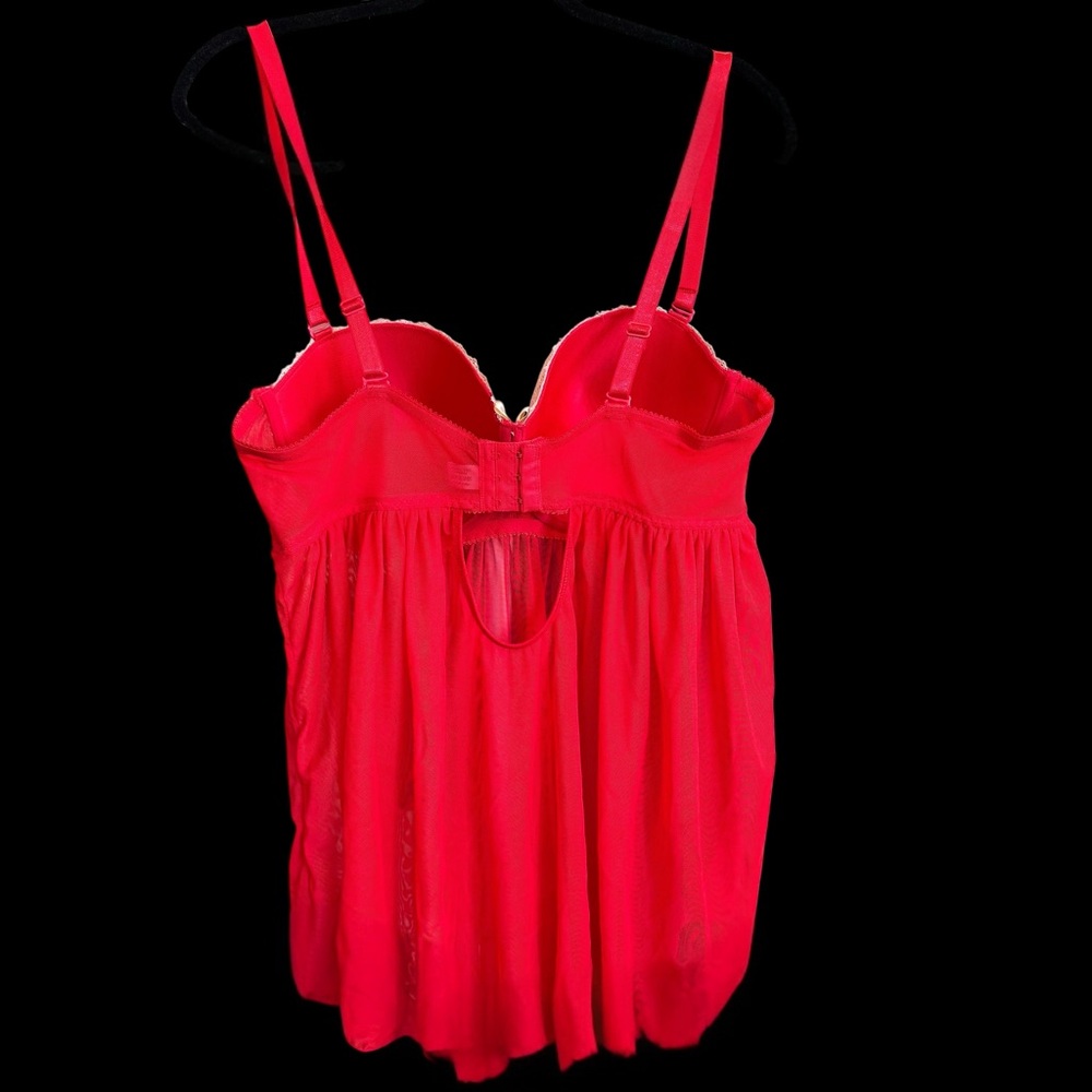 Vintage Bustier Camisole Red Push Up Bra Lace Babydoll Fairy Coquette Y2K 3X 286 - Picture 2 of 5